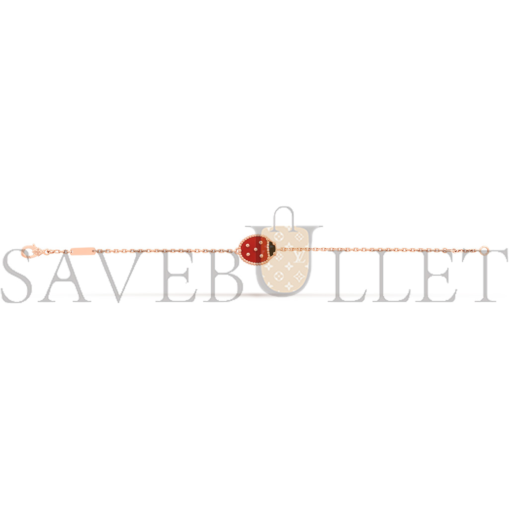 V*N CL*F arpels lucky spring bracelet, closed wings ladybug - rose gold, carnelian, onyx  vcarp7r000